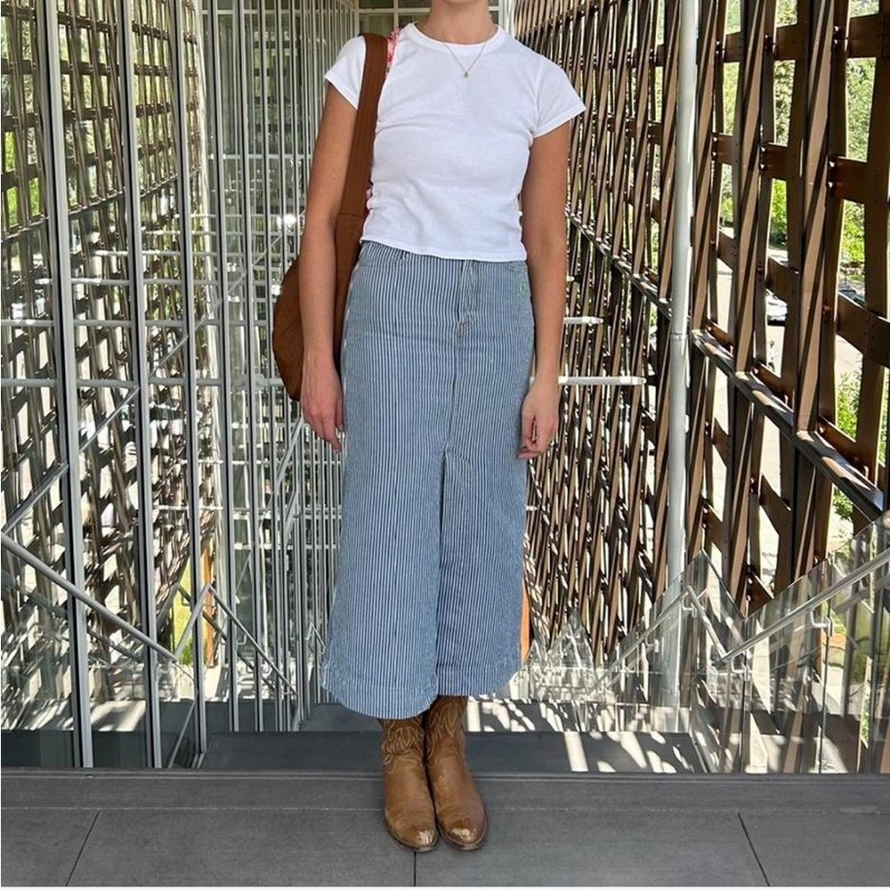 Damson Madder Hickory Striped Denim Midi Skirt